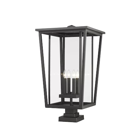 Z-Lite Seoul 4 Light Outdoor Pier Mounted Fixture, Black & Clear 571PHXXLS-SQPM-BK
